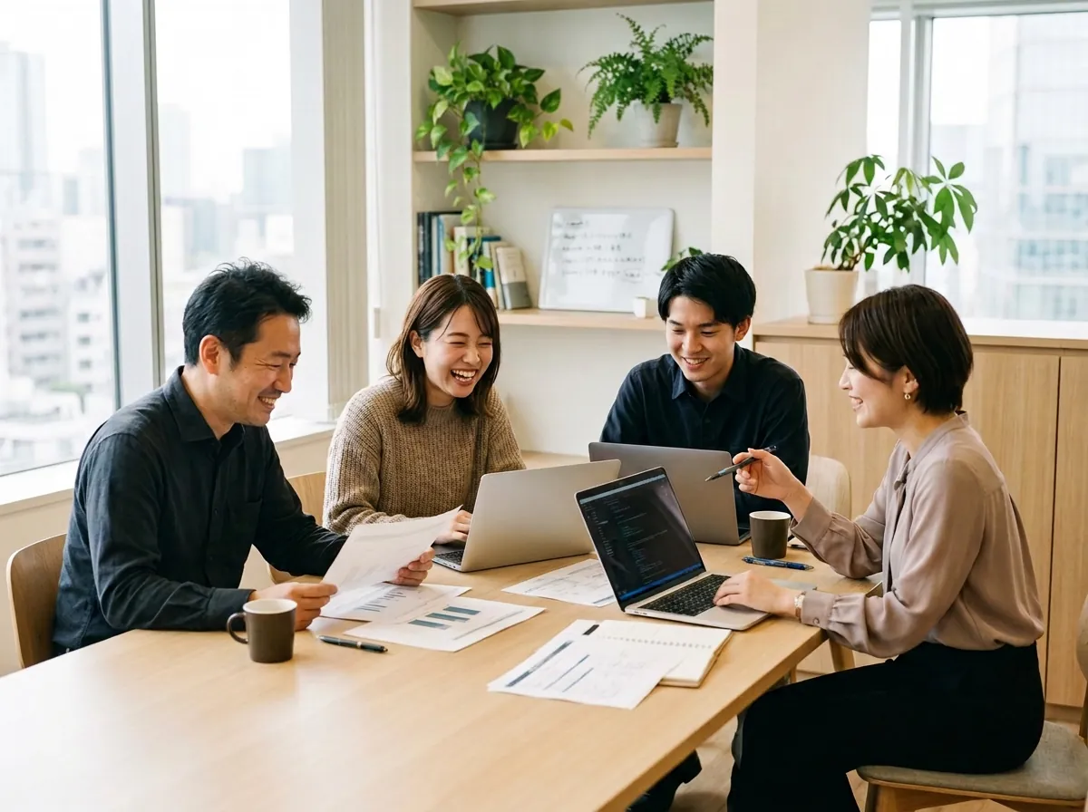 資料を見ながら打ち合わせをするチームのイメージ