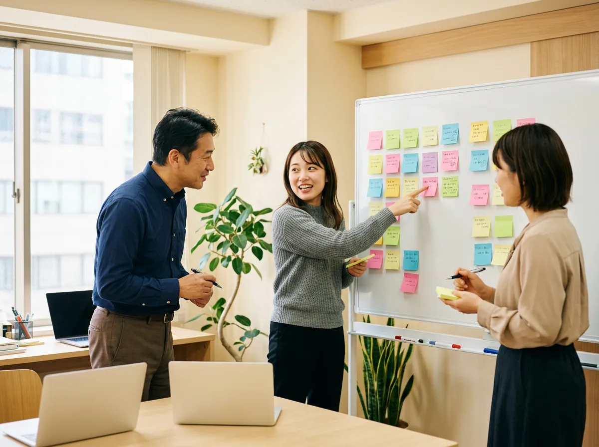 付箋で仕事の工程を分解する社員たち